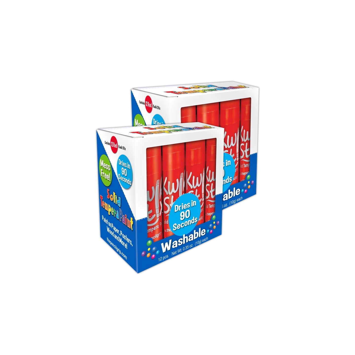 Kwik Stix™ Solid Tempera Paint Sticks, Single Color Pack, Red, 12 Per Pack, 2 Packs