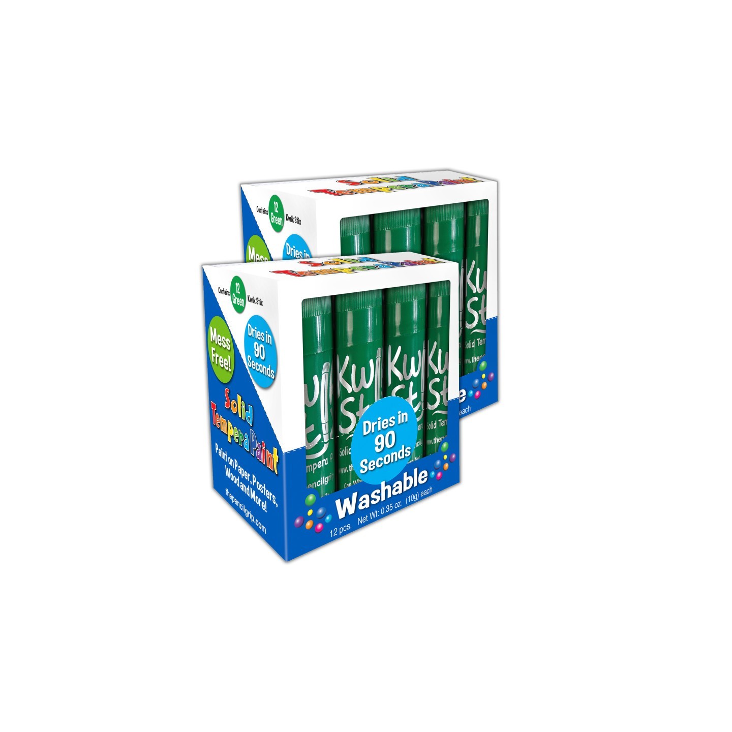 Kwik Stix™ Solid Tempera Paint Sticks, Single Color Pack, Green, 12 Per Pack, 2 Packs