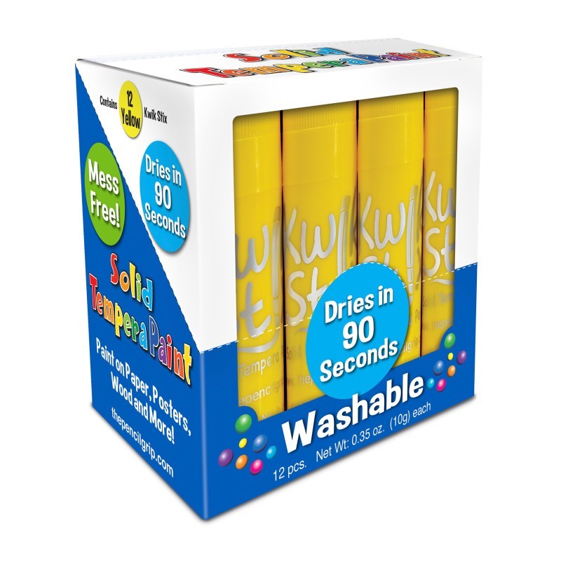 Kwik Stix™ Solid Tempera Paint Sticks, Single Color Pack, Yellow, Pack of 12