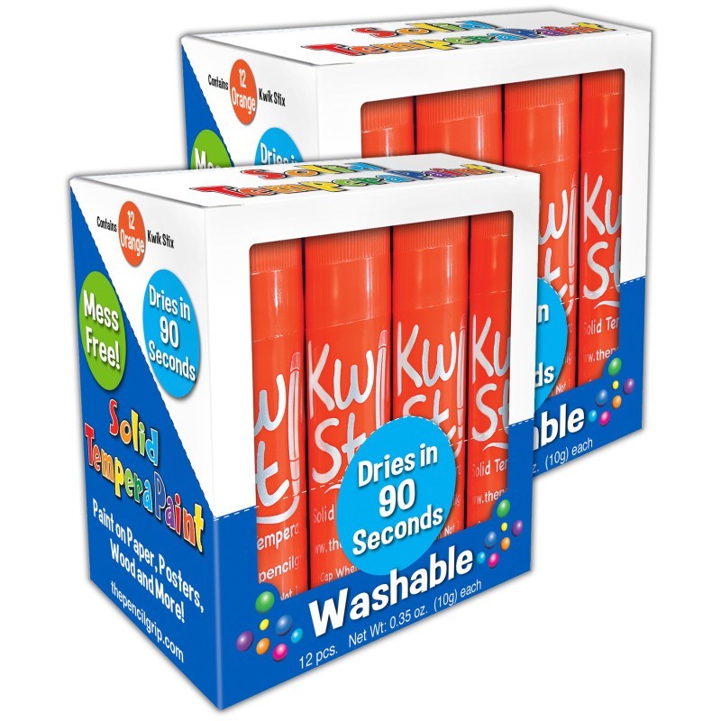 Kwik Stix™ Solid Tempera Paint Sticks, Single Color Pack, Orange, 12 Per Pack, 2 Packs