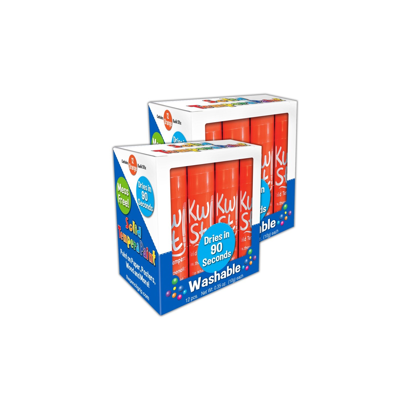 Kwik Stix™ Solid Tempera Paint Sticks, Single Color Pack, Orange, 12 Per Pack, 2 Packs