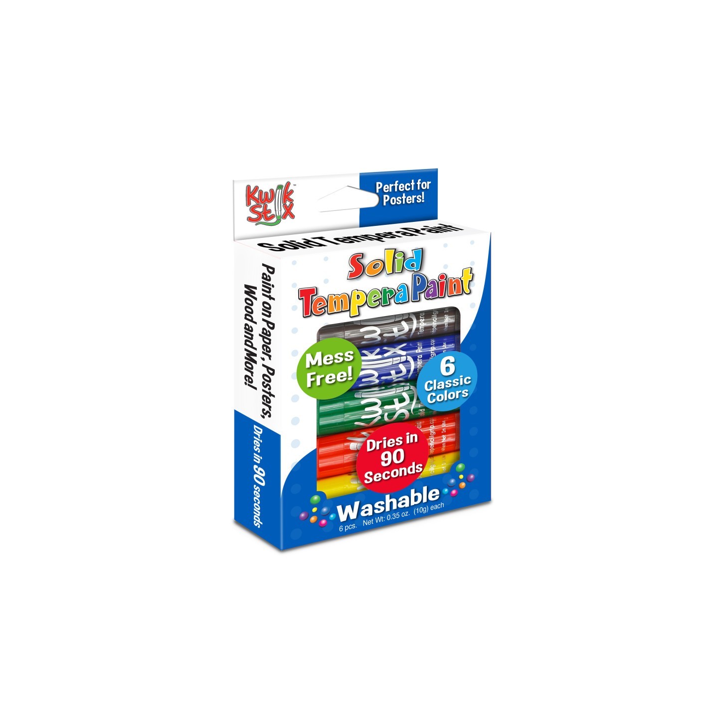 Kwik Stix™ Solid Tempera Paint Stick, 6 Primary Colors