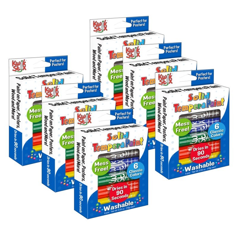 Kwik Stix™ Solid Tempera Paint Sticks, Primary Colors, 6 Per Pack, 6 Packs