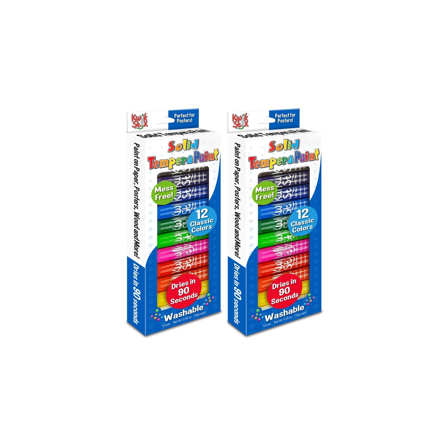 Kwik Stix™ Solid Tempera Paint Sticks, Classic Colors, 12 Per Pack, 2 Packs