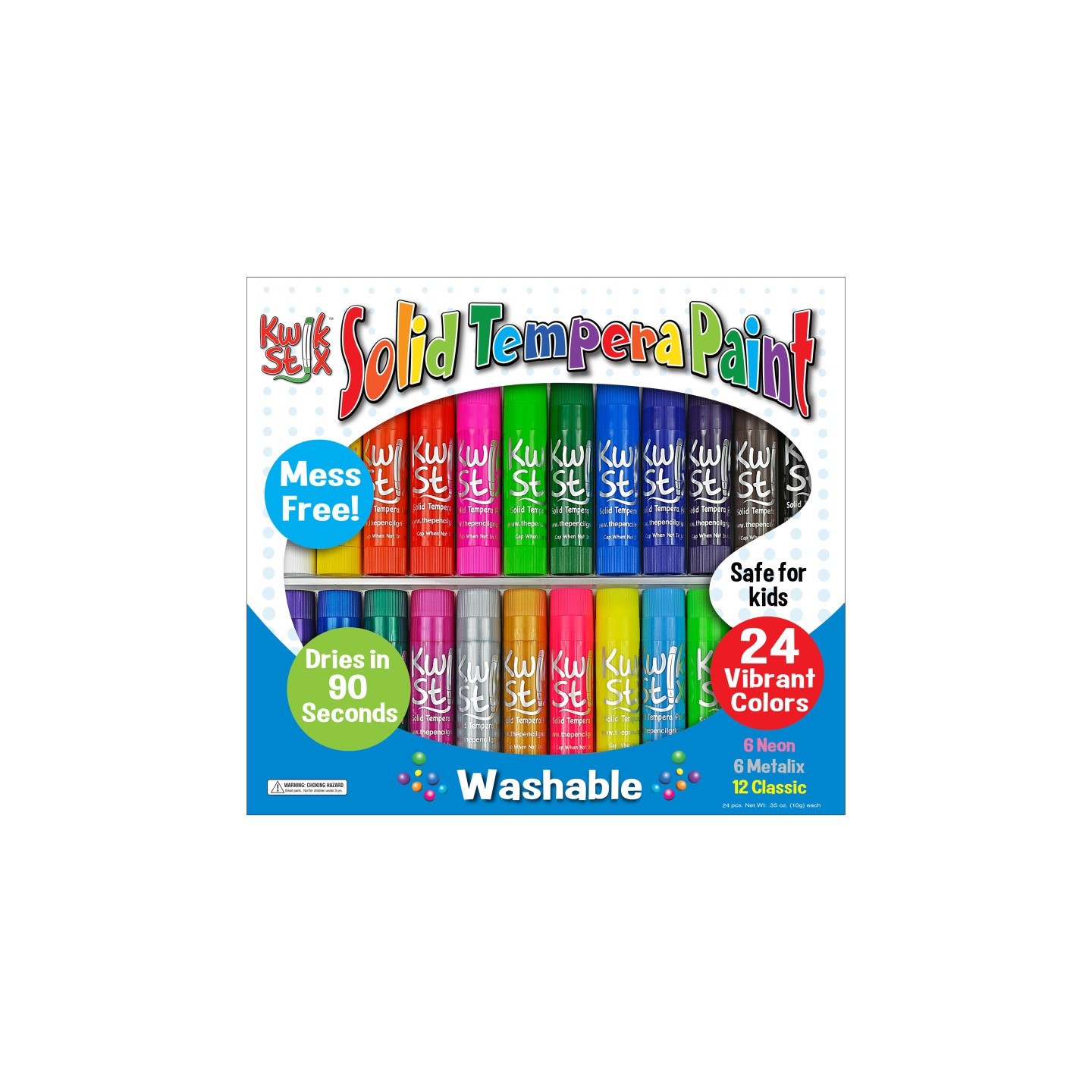 Kwik Stix™ Solid Tempera Paint Stick, Classic, Neon & Metallic Colors, Set of 24