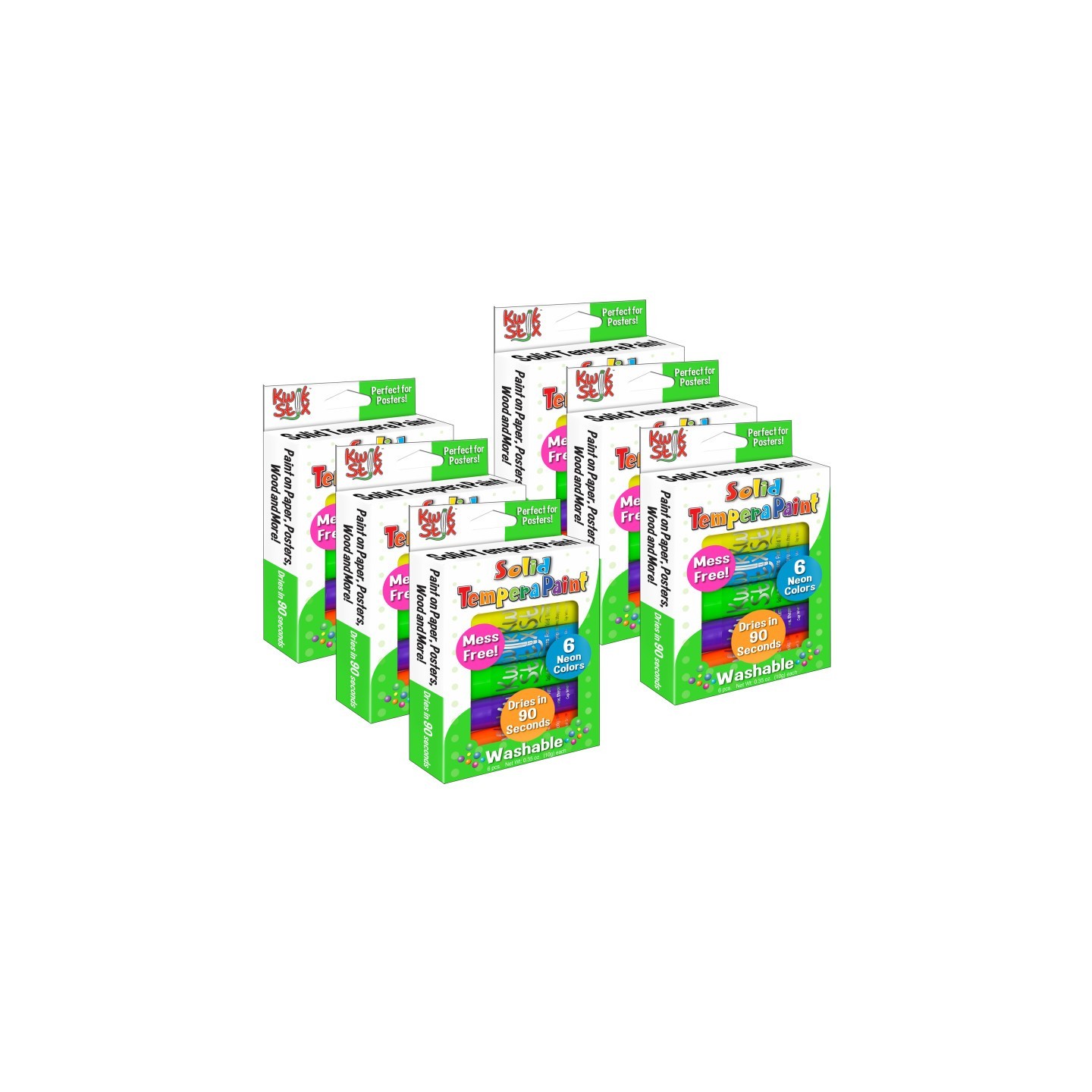 Kwik Stix™ Solid Tempera Paint Sticks, Neon Colors, 6 Per Pack, 6 Packs