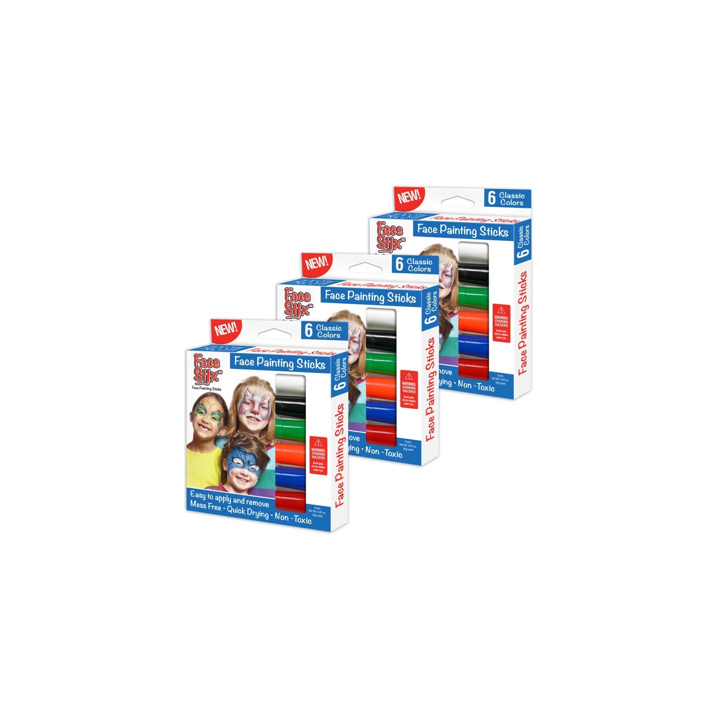 Face Stix™ Face Painting Sticks, 6 Colors Per Pack, 3 Packs