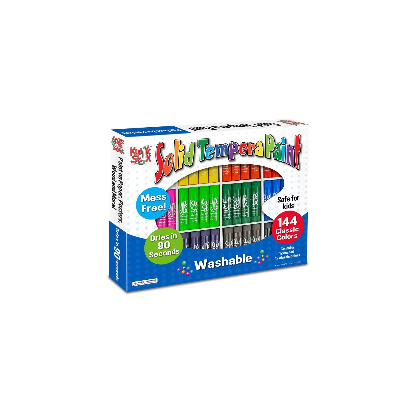 Kwik Stix™ Solid Tempera Paint Sticks Class Pack, 144 Classic Colors - 12 of Each Color