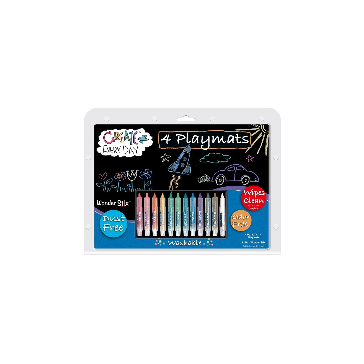 The Pencil Grip™ Black Board Playmat Kit with 12 Wonder Stix, 12" x 17", 4 Boards