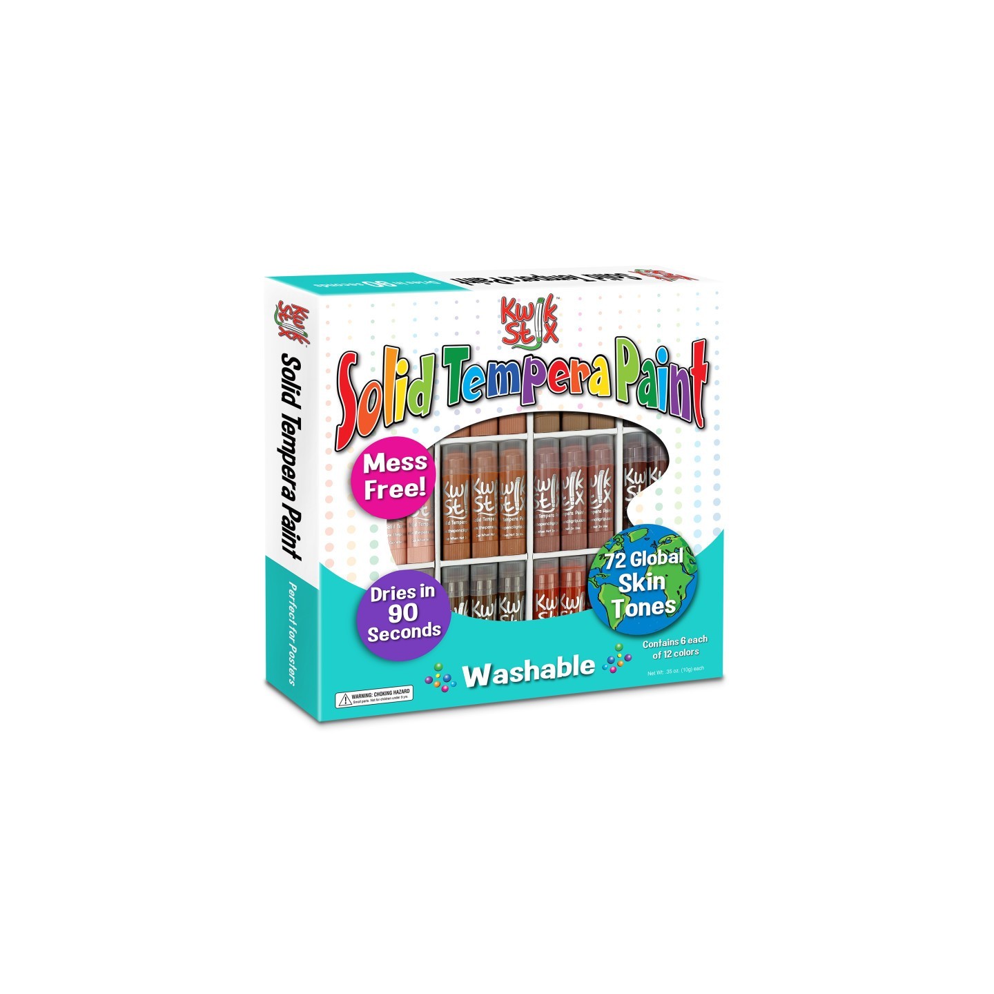 Kwik Stix™ Solid Tempera Paint Sticks, Global Skin Tones, Class Pack Set of 72 Colors