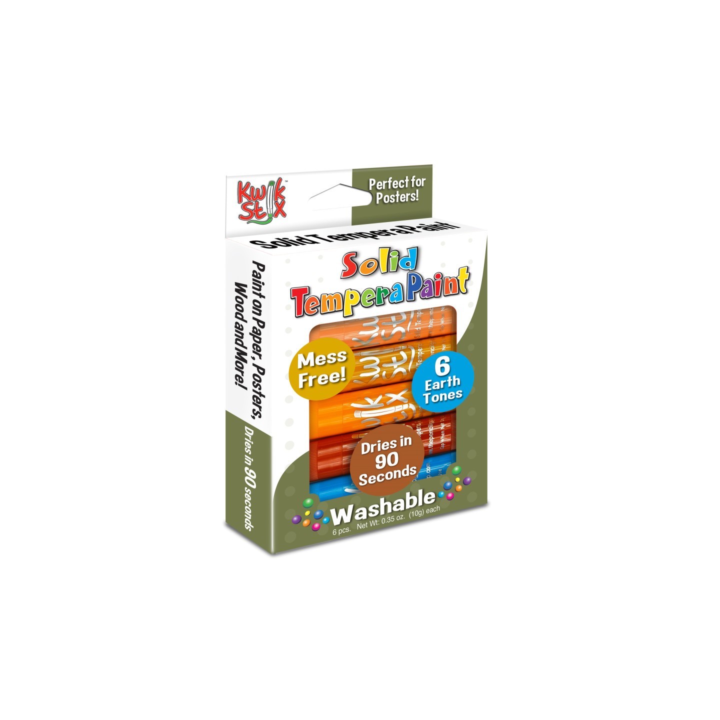 Kwik Stix™ Tempera Paint, Earth Tones, 6 Colors