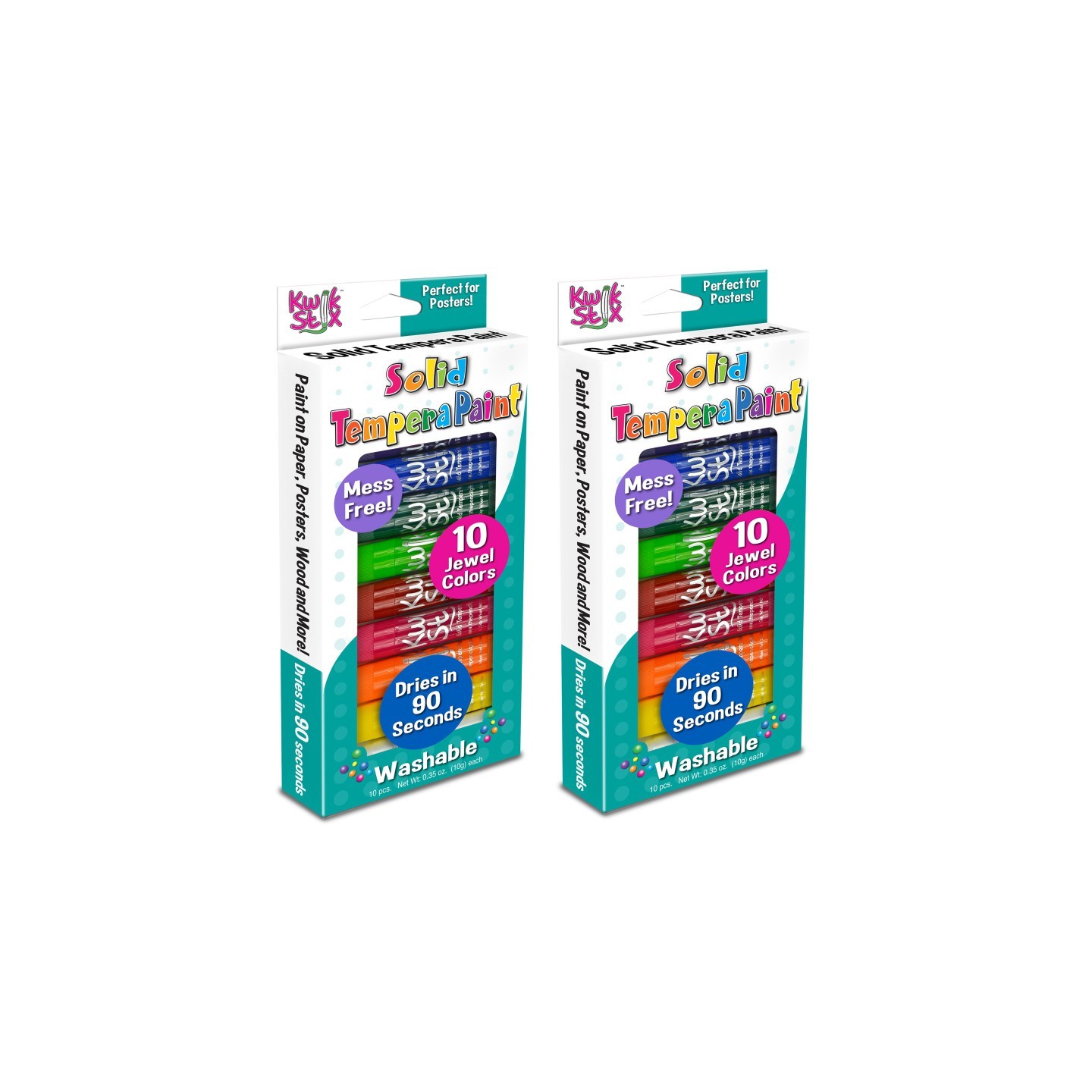 Kwik Stix™ Solid Tempera Paint, Jewel Tones, 10 Per Pack, 2 Packs