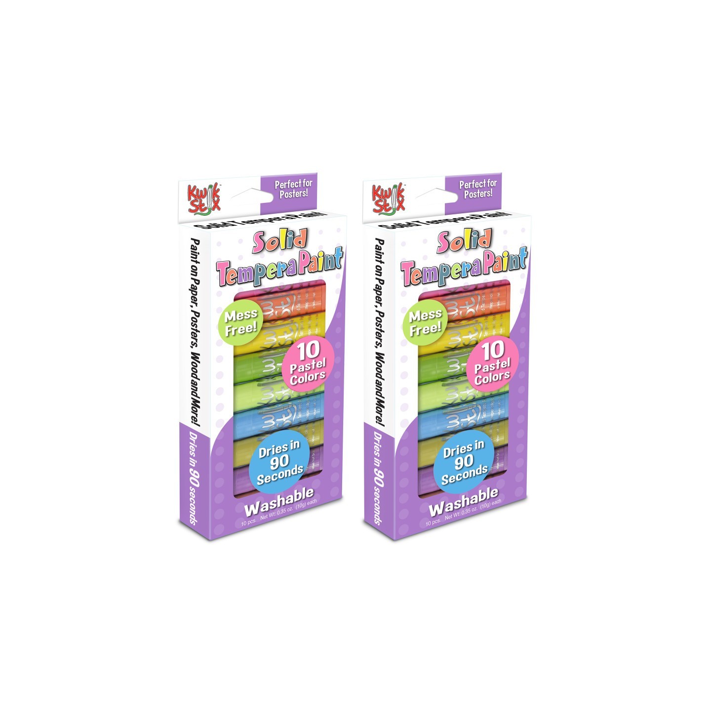 Kwik Stix™ Solid Tempera Paint, Pastel Tones, 10 Per Pack, 2 Packs