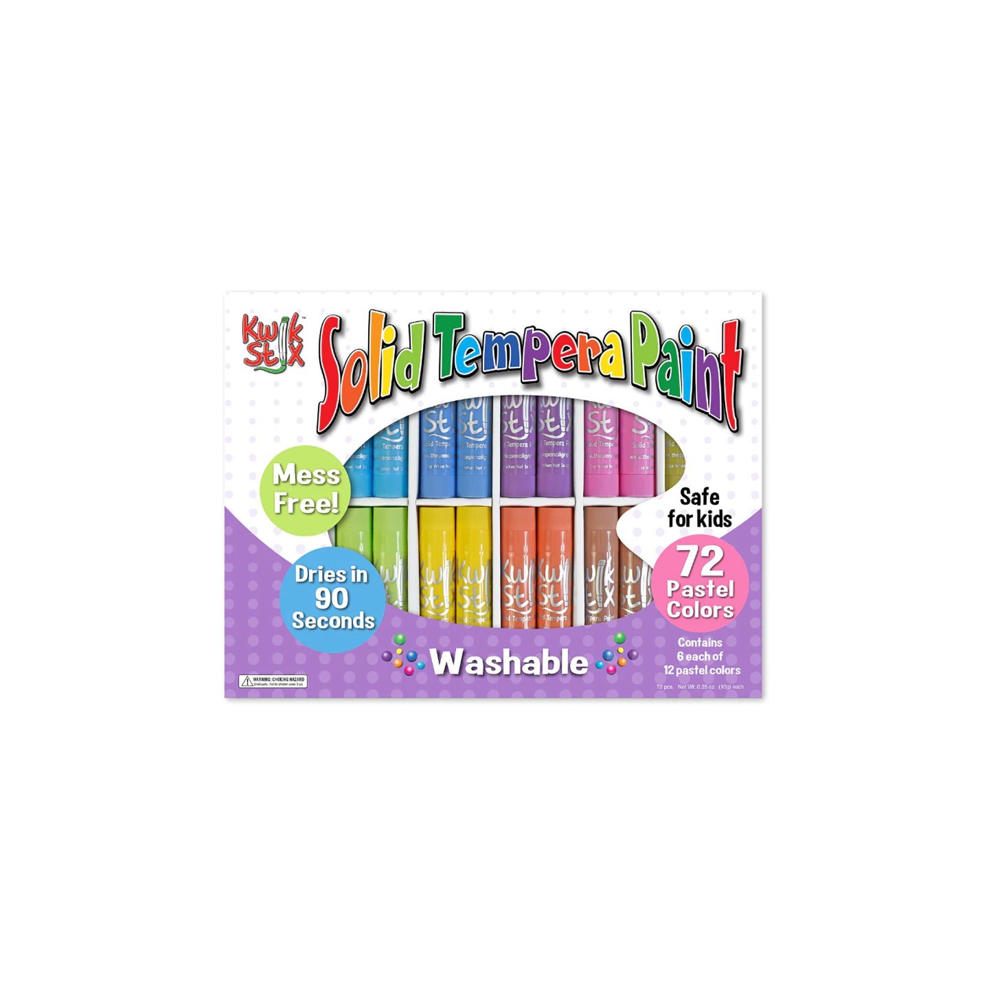Kwik Stix™ Tempera Paint Sticks Classpack, Pastel, 6 of Each Color, 72 Count
