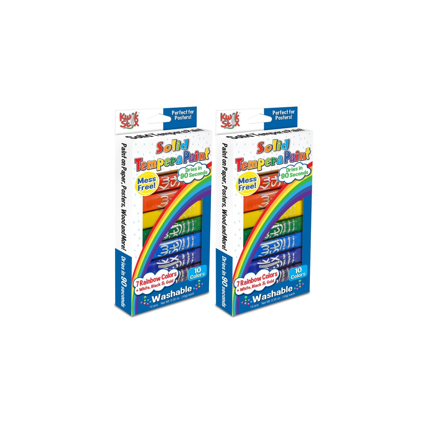 Kwik Stix™ Tempera Paint Sticks, Rainbow Colors, 10 Per Pack, 2 Packs