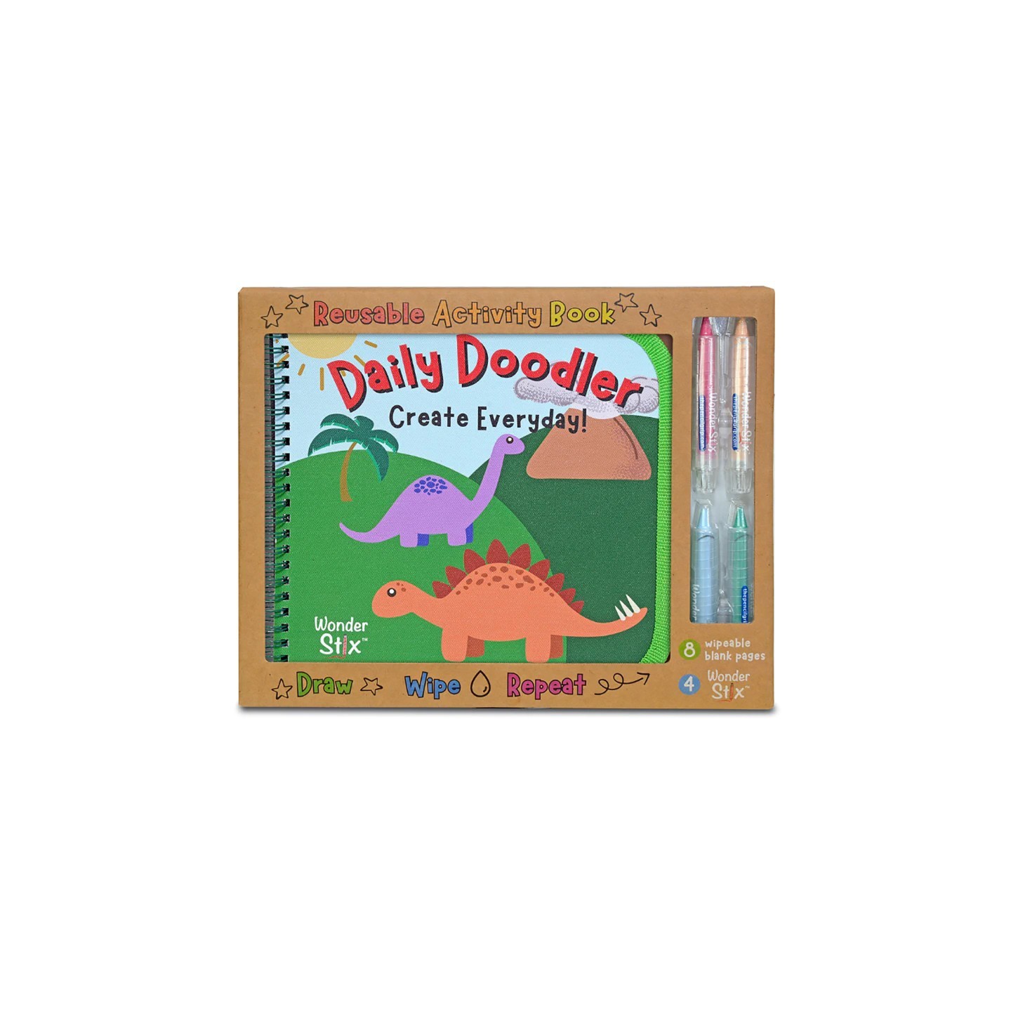 The Pencil Grip™ Daily Doodler Reusable Activity Book- Dino Cover, Includes 4 Wonder Stix
