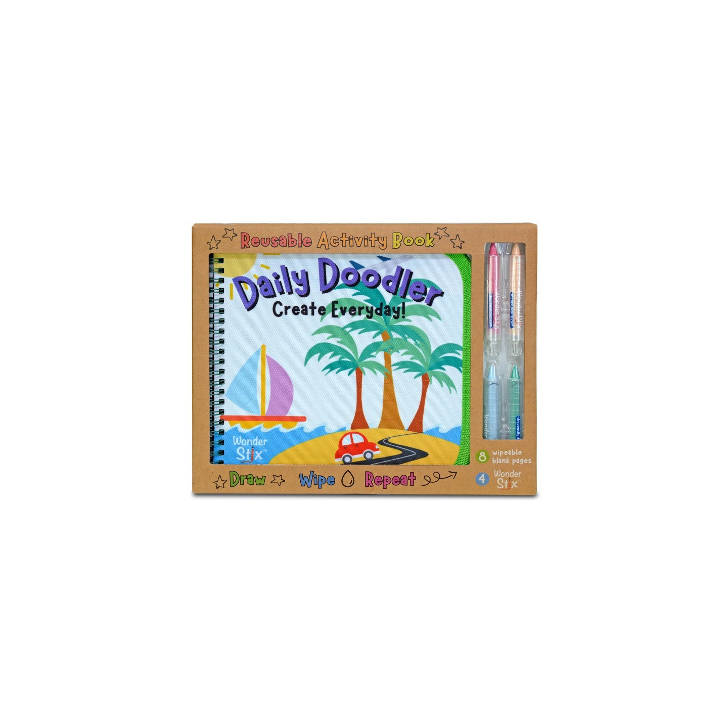The Pencil Grip™ Daily Doodler Reusable Activity Book- Travel Cover, Includes 4 Wonder Stix