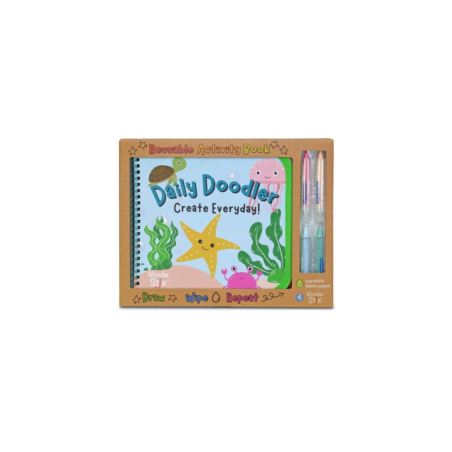 The Pencil Grip™ Daily Doodler Reusable Activity Book- Sea Life Cover, Includes 4 Wonder Stix