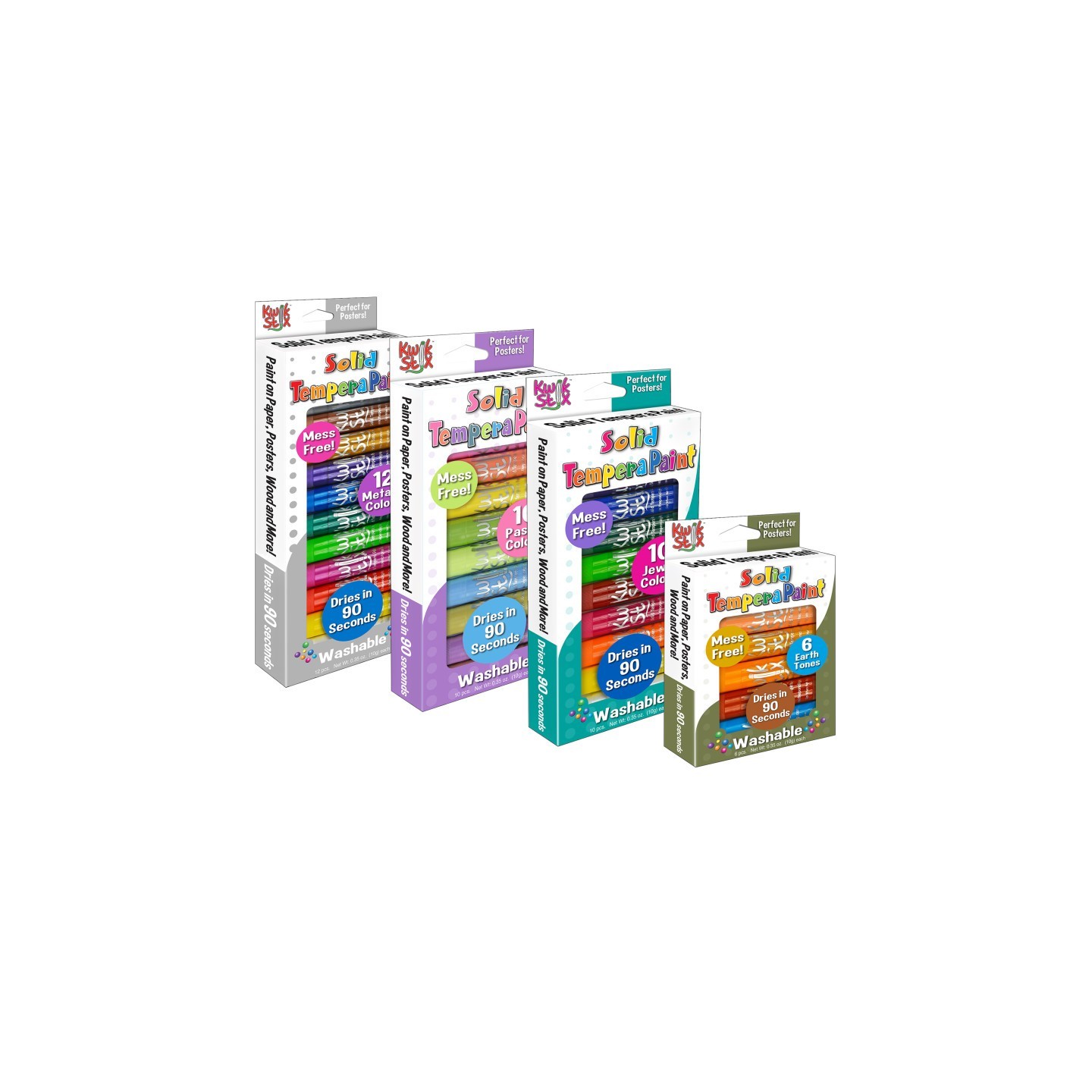 Kwik Stix™ Solid Tempera Paint Sticks, Metalix, Earth, Jewel & Pastel Tones, 38 Colors