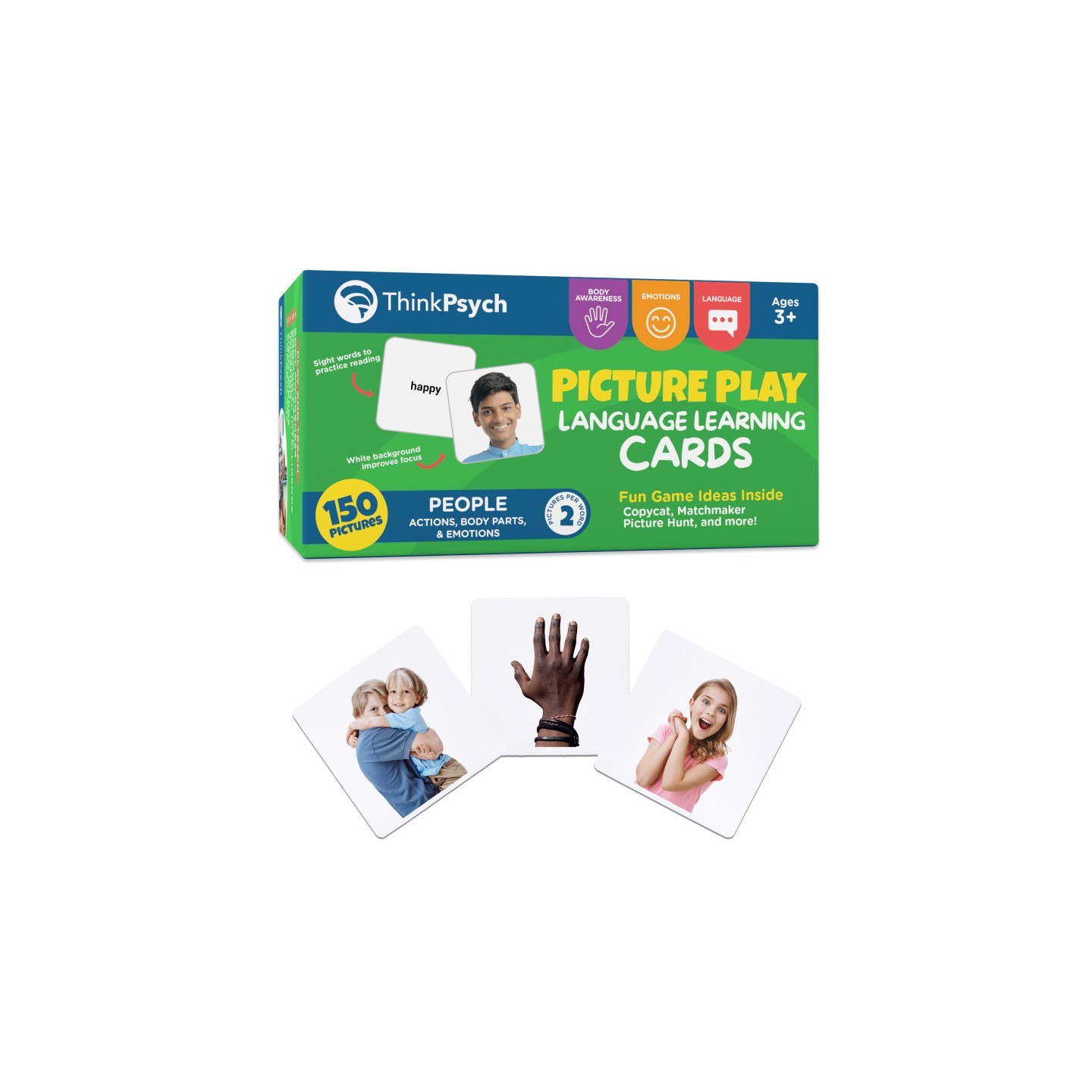 ThinkPsych Real People Flashcards - 150 Body Parts, Emotions, and Verbs