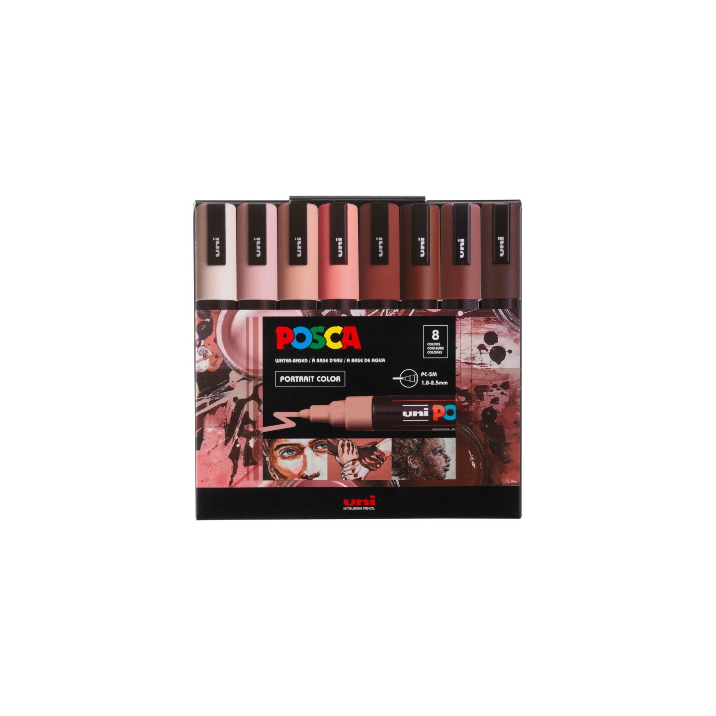 POSCA PC-5M Paint Markers, Medium Bullet Tip (1.8-2.5 mm), Portrait Colors, Set of 8