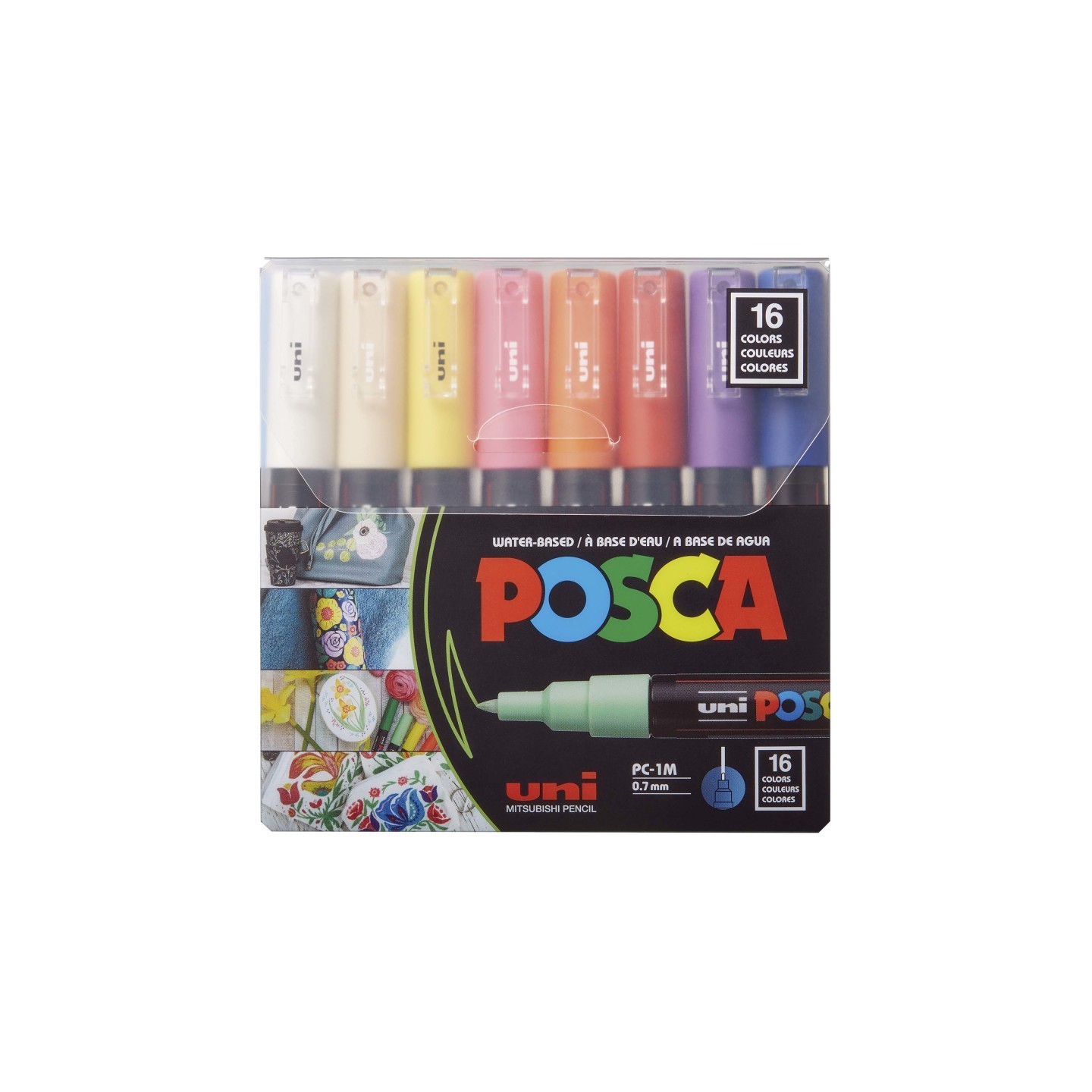POSCA PC-1M Paint Markers, Extra Fine Bullet Tip (0.7-1.0 mm), Assorted Colors, Set of 16