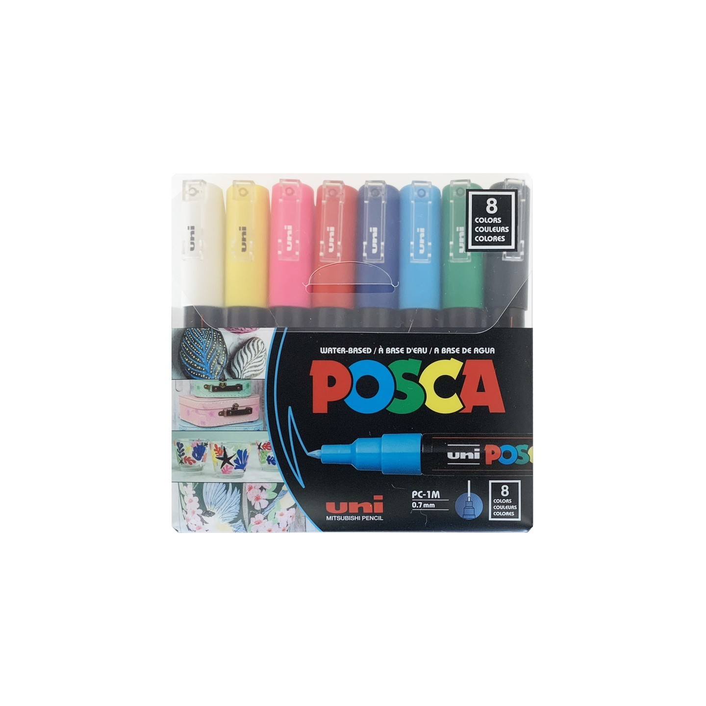 POSCA PC-1M Paint Markers, Extra Fine Bullet Tip (0.7-1.0 mm), Assorted Colors, Set of 8