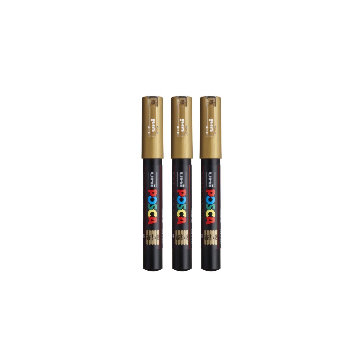 POSCA PC-1M Paint Marker, Extra Fine Bullet Tip (0.7-1.0 mm), Gold, Pack of 3