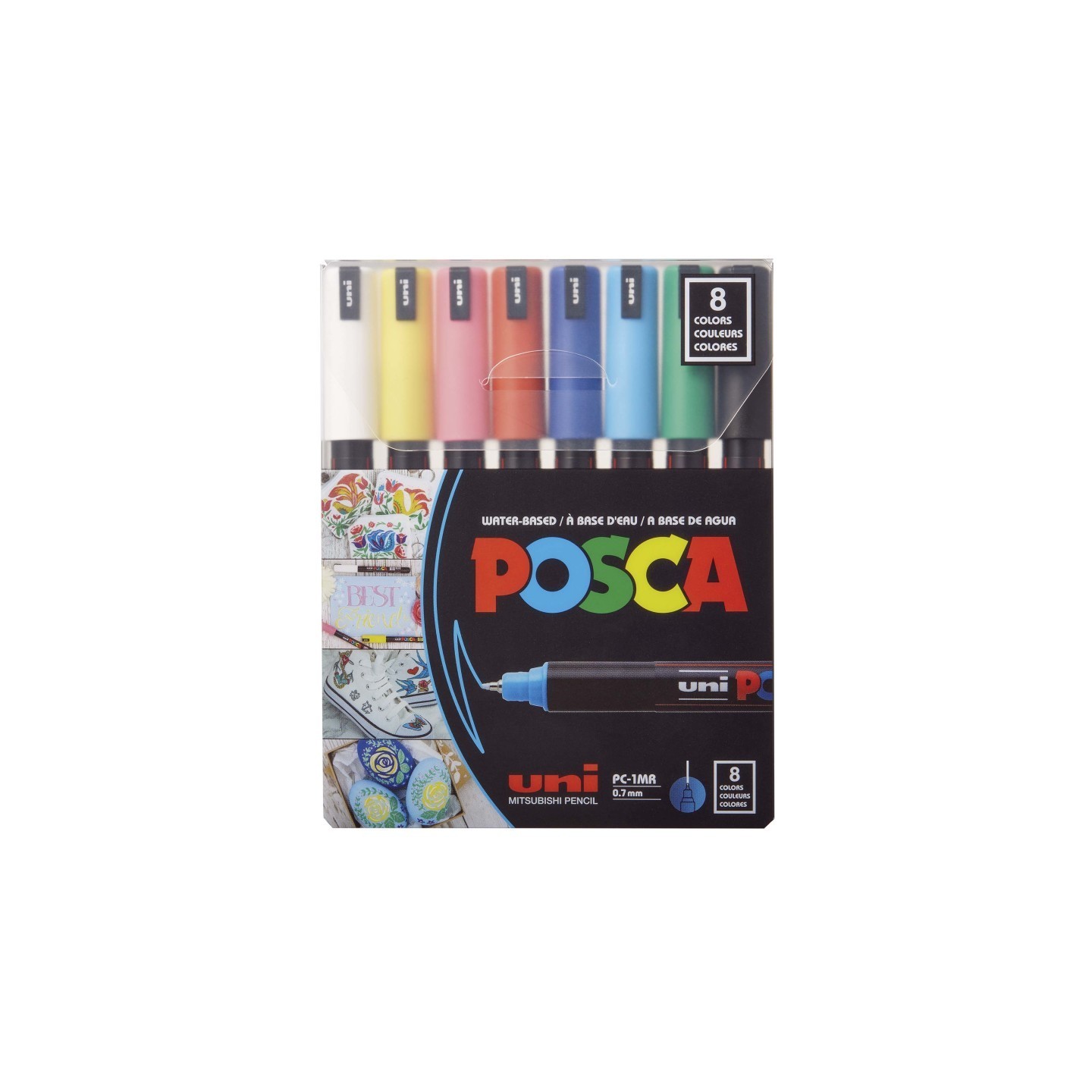 POSCA PC-1MR Paint Markers, Extra Fine Pin Tip (0.7 mm), Assorted Colors, Set of 8