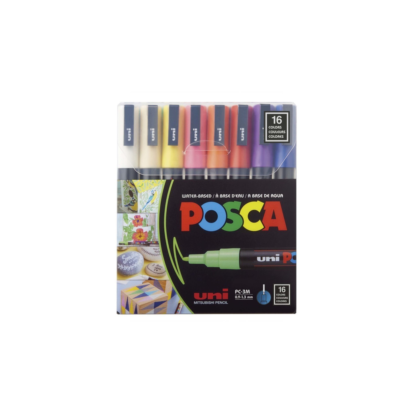 POSCA PC-3M Paint Markers, Fine Bullet Tip (0.9-1.3 mm), Assorted Colors, Set of 16