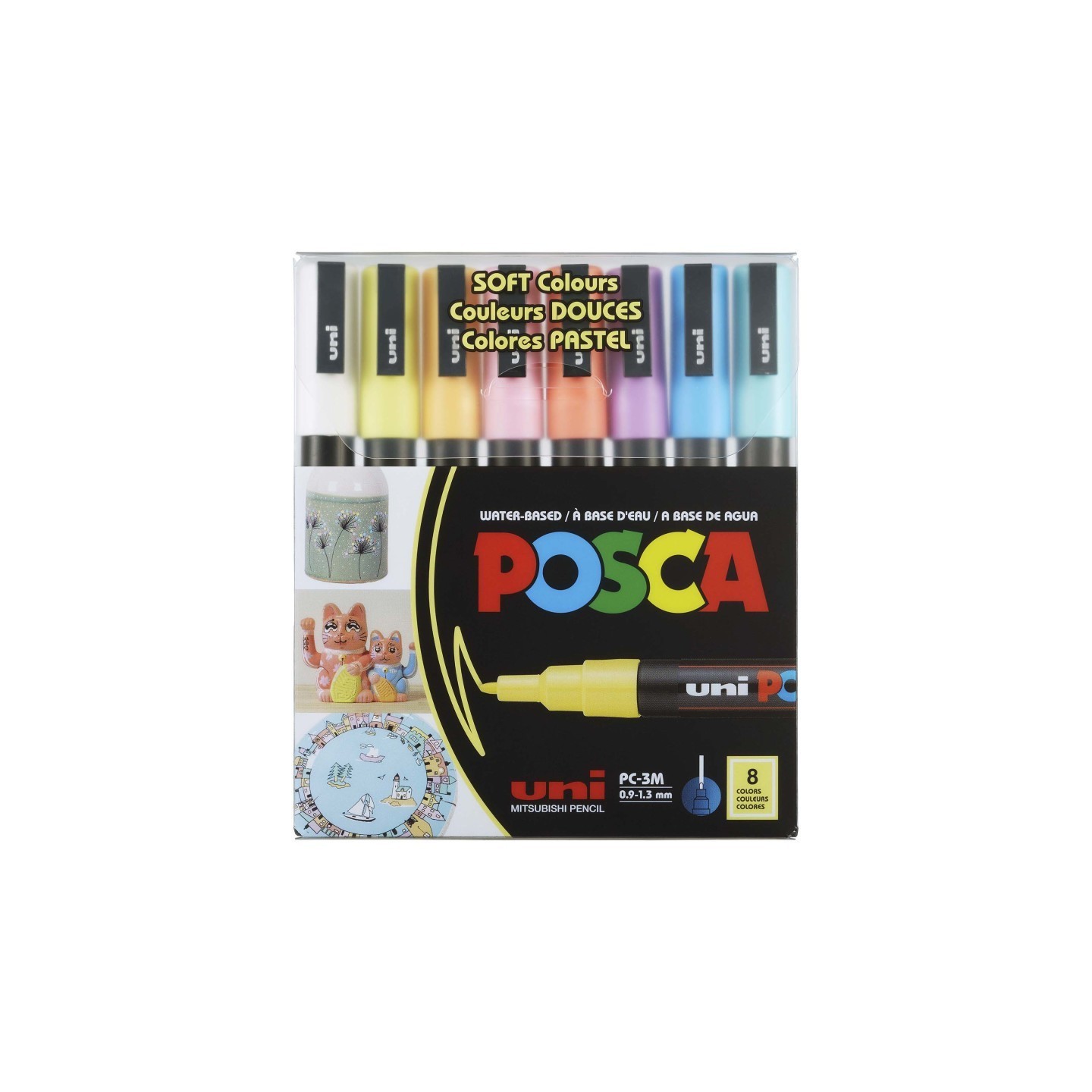POSCA PC-3M Paint Markers, Fine Bullet Tip (0.9-1.3 mm), Soft Colors, Set of 8