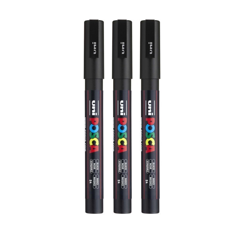 POSCA PC-3M Paint Marker, Fine Bullet Tip (0.9-1.3 mm), Black, Pack of 3