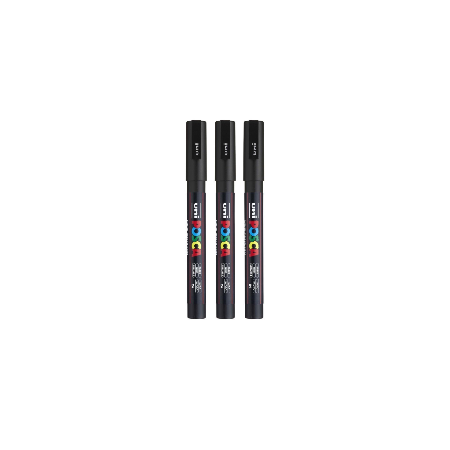POSCA PC-3M Paint Marker, Fine Bullet Tip (0.9-1.3 mm), Black, Pack of 3