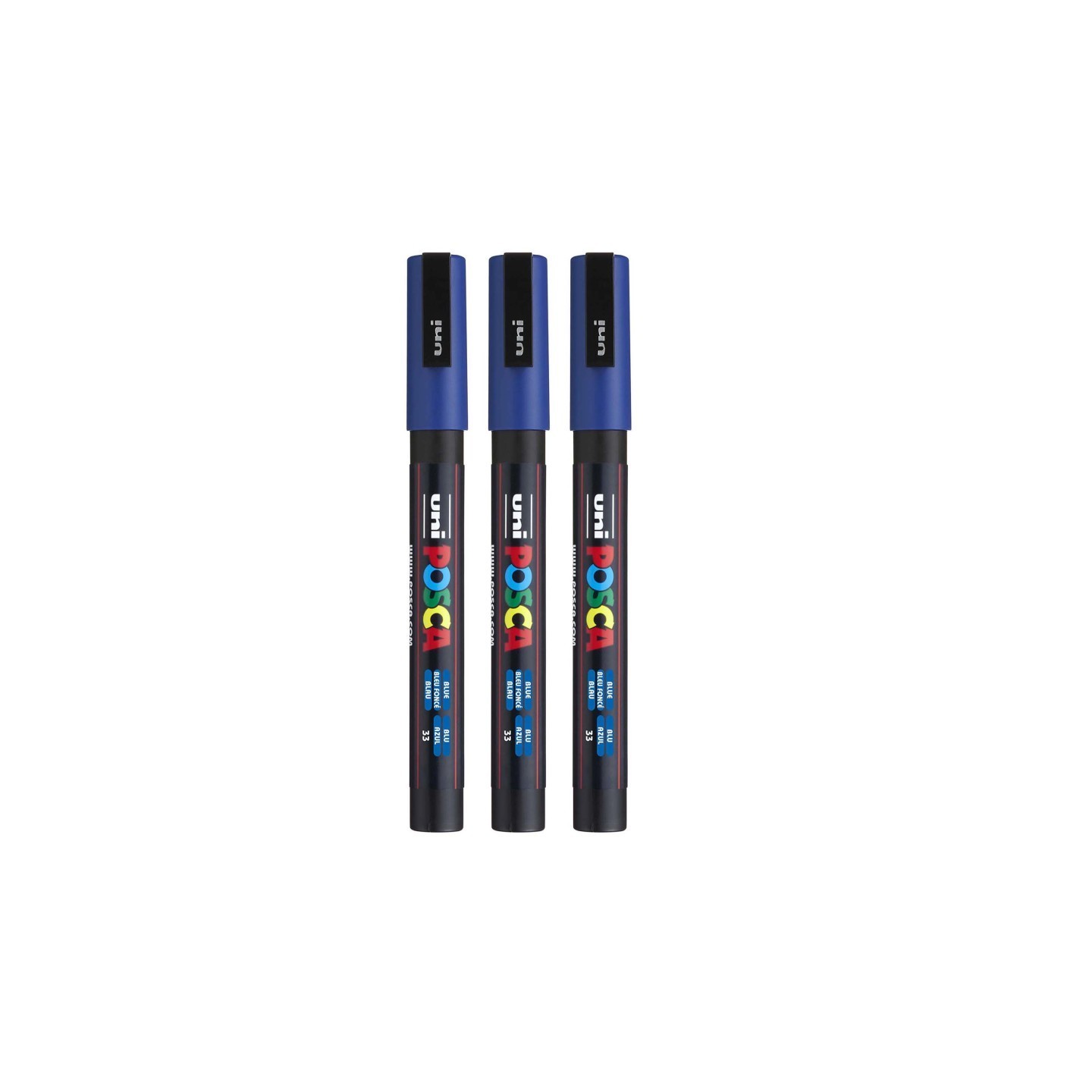 POSCA PC-3M Paint Marker, Fine Bullet Tip (0.9-1.3 mm), Blue, Pack of 3
