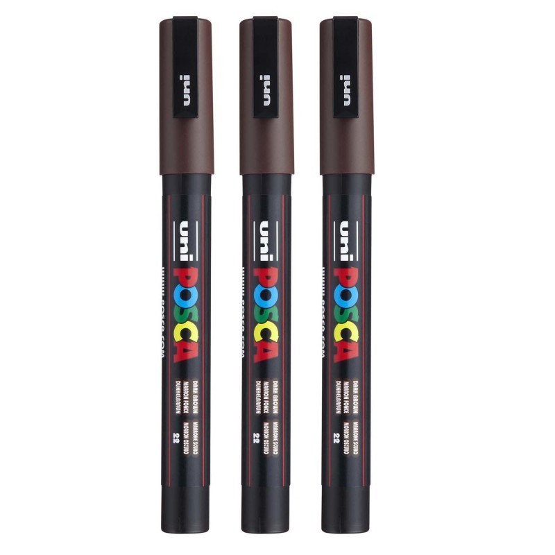 POSCA PC-3M Paint Marker, Fine Bullet Tip (0.9-1.3 mm), Dark Brown, Pack of 3