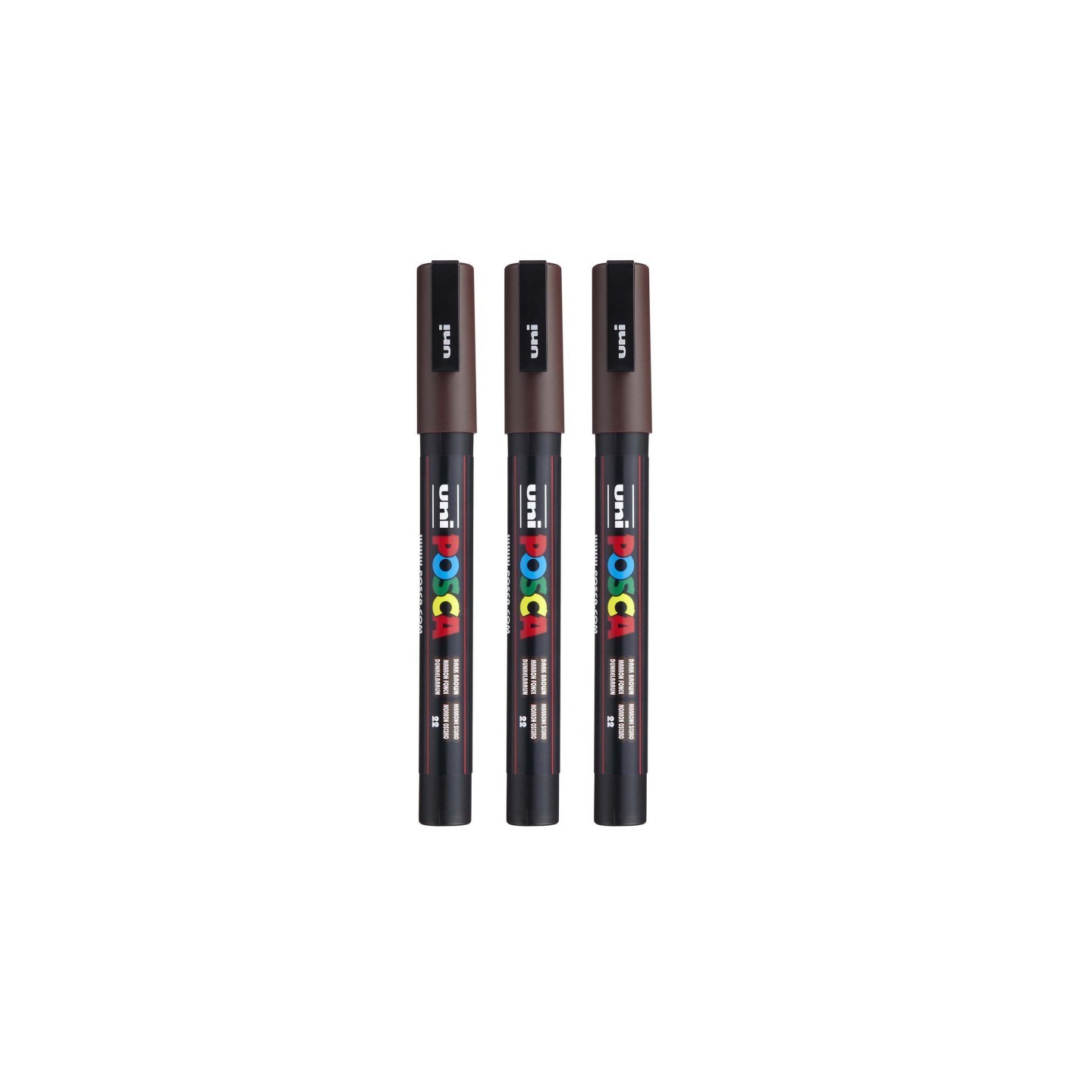 POSCA PC-3M Paint Marker, Fine Bullet Tip (0.9-1.3 mm), Dark Brown, Pack of 3