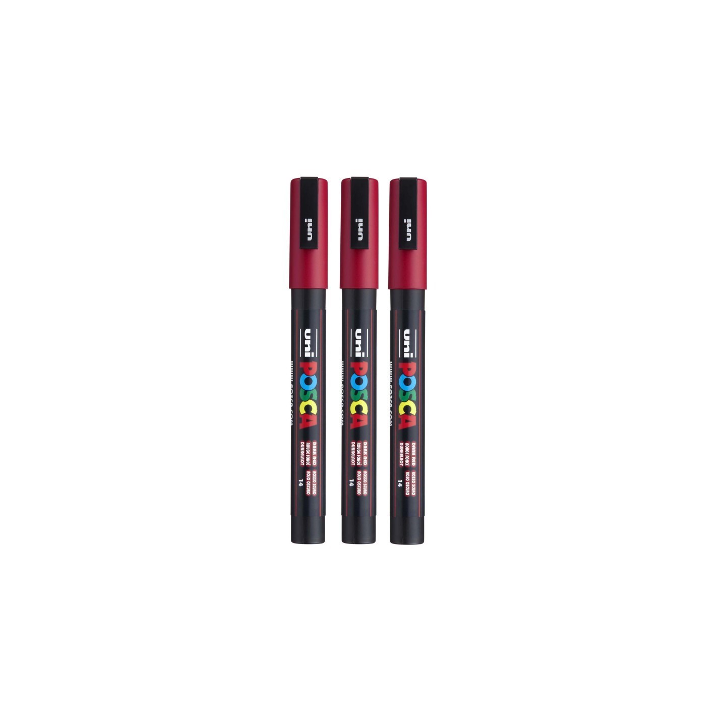 POSCA PC-3M Paint Marker, Fine Bullet Tip (0.9-1.3 mm), Dark Red, Pack of 3