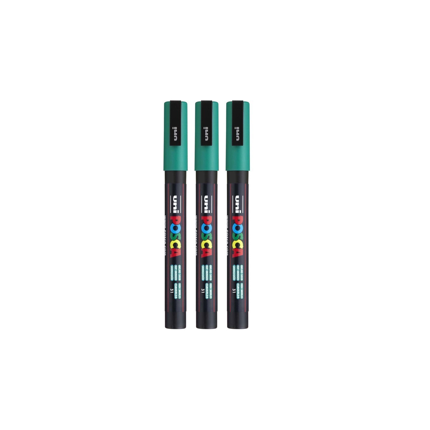 POSCA PC-3M Paint Marker, Fine Bullet Tip (0.9-1.3 mm), Emerald Green, Pack of 3