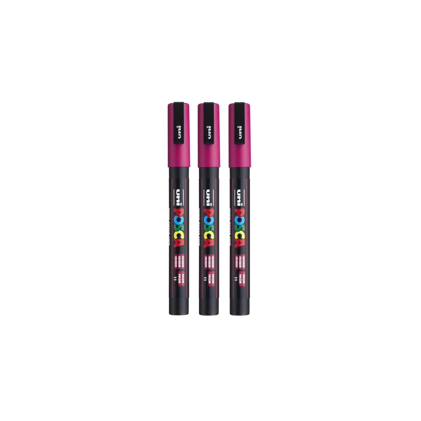 POSCA PC-3M Paint Marker, Fine Bullet Tip (0.9-1.3 mm), Fuchsia, Pack of 3