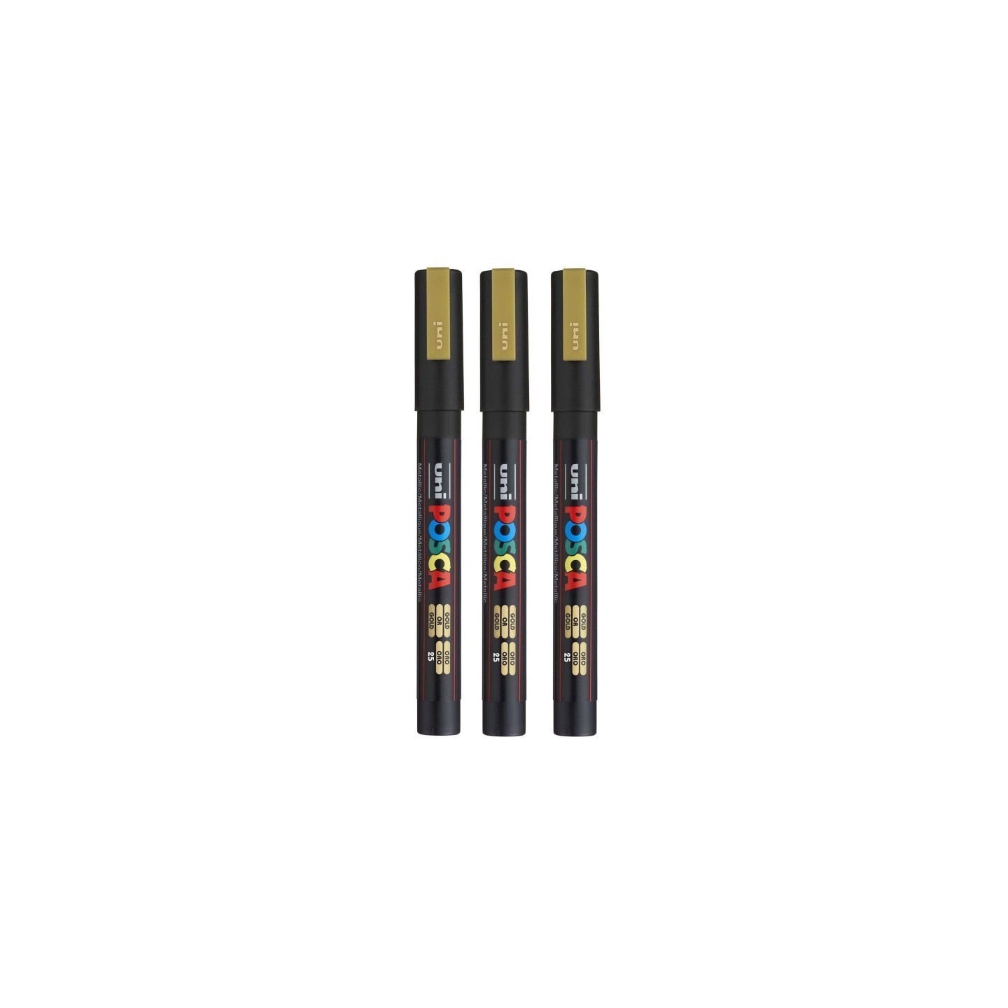POSCA PC-3M Paint Marker, Fine Bullet Tip (0.9-1.3 mm), Gold, Pack of 3