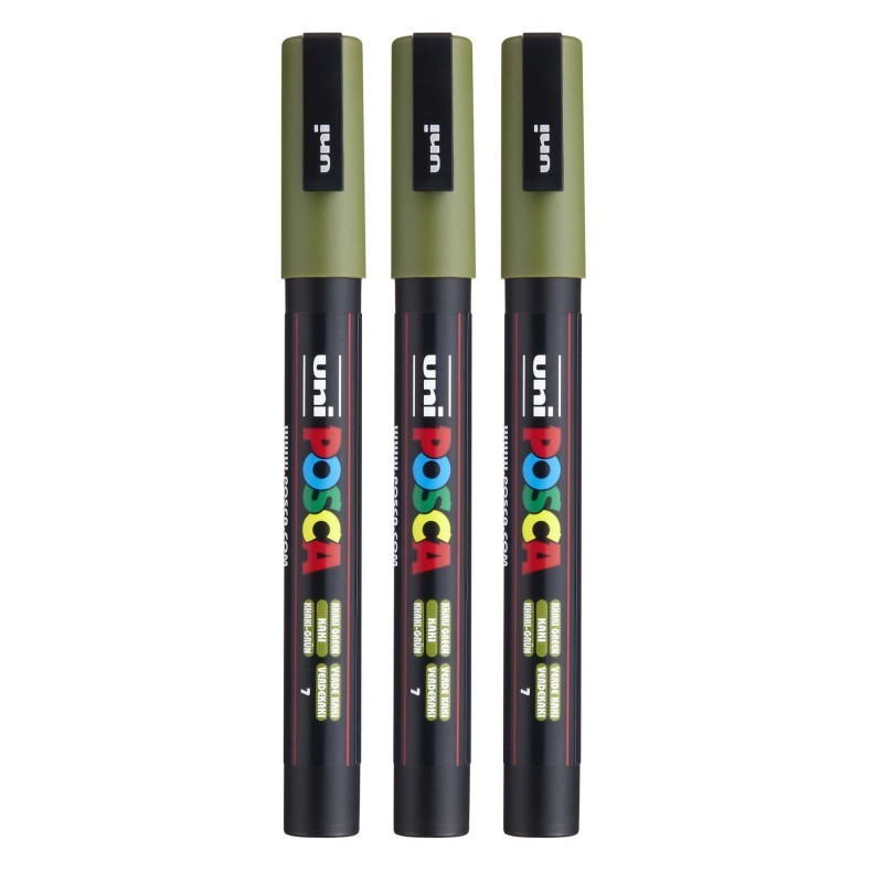 POSCA PC-3M Paint Marker, Fine Bullet Tip (0.9-1.3 mm), Khaki Green, Pack of 3
