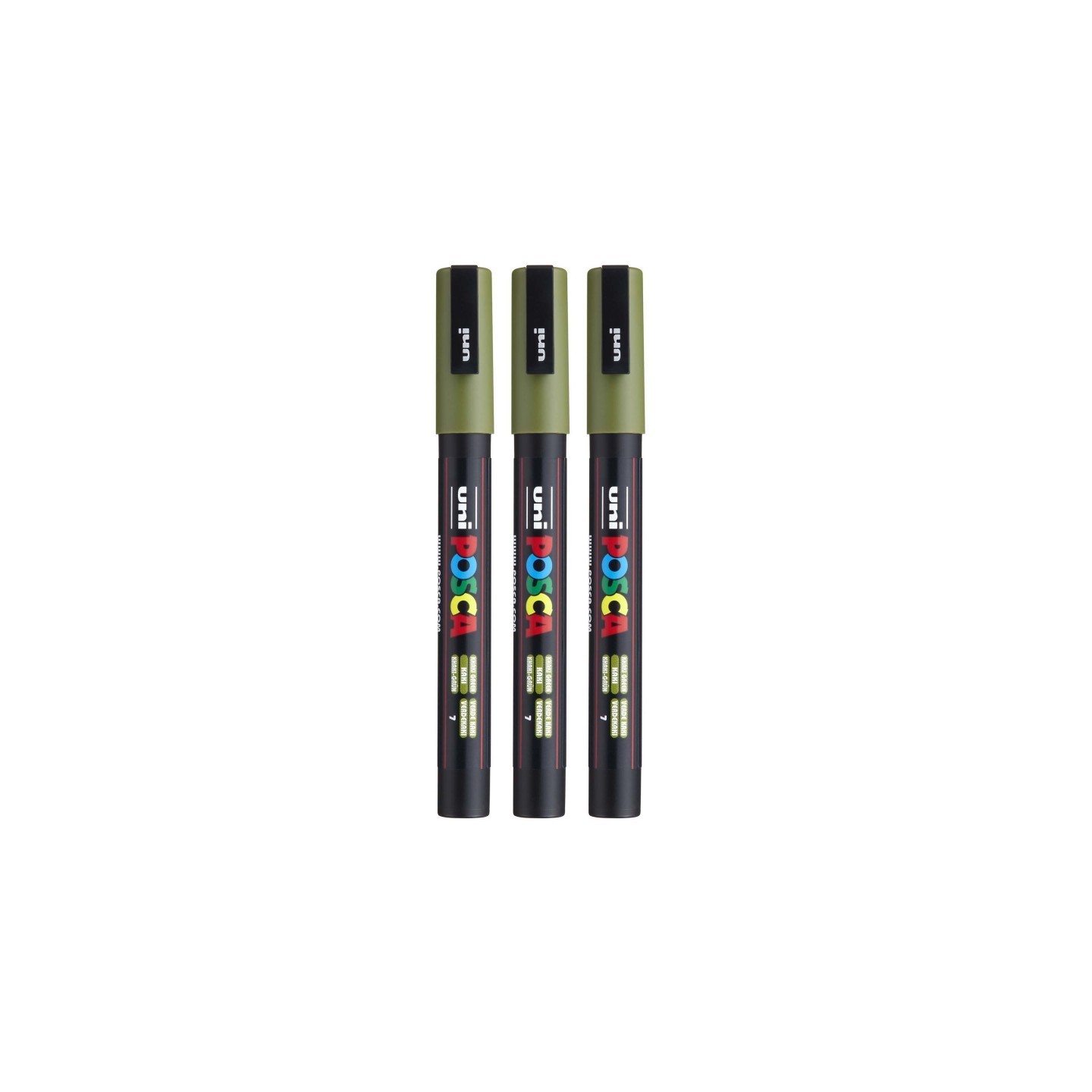 POSCA PC-3M Paint Marker, Fine Bullet Tip (0.9-1.3 mm), Khaki Green, Pack of 3