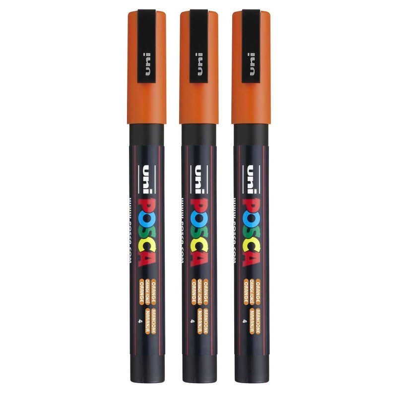 POSCA PC-3M Paint Marker, Fine Bullet Tip (0.9-1.3 mm), Orange, Pack of 3