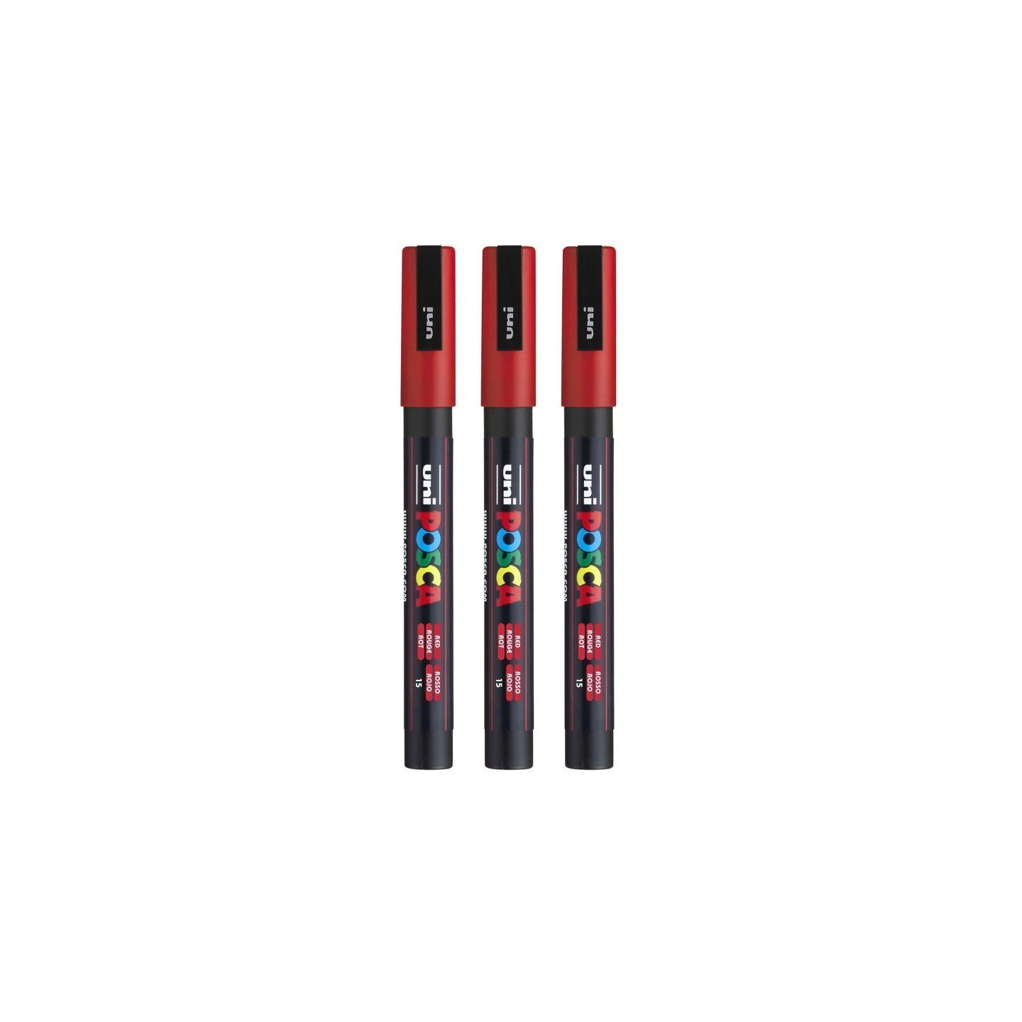 POSCA PC-3M Paint Marker, Fine Bullet Tip (0.9-1.3 mm), Red, Pack of 3
