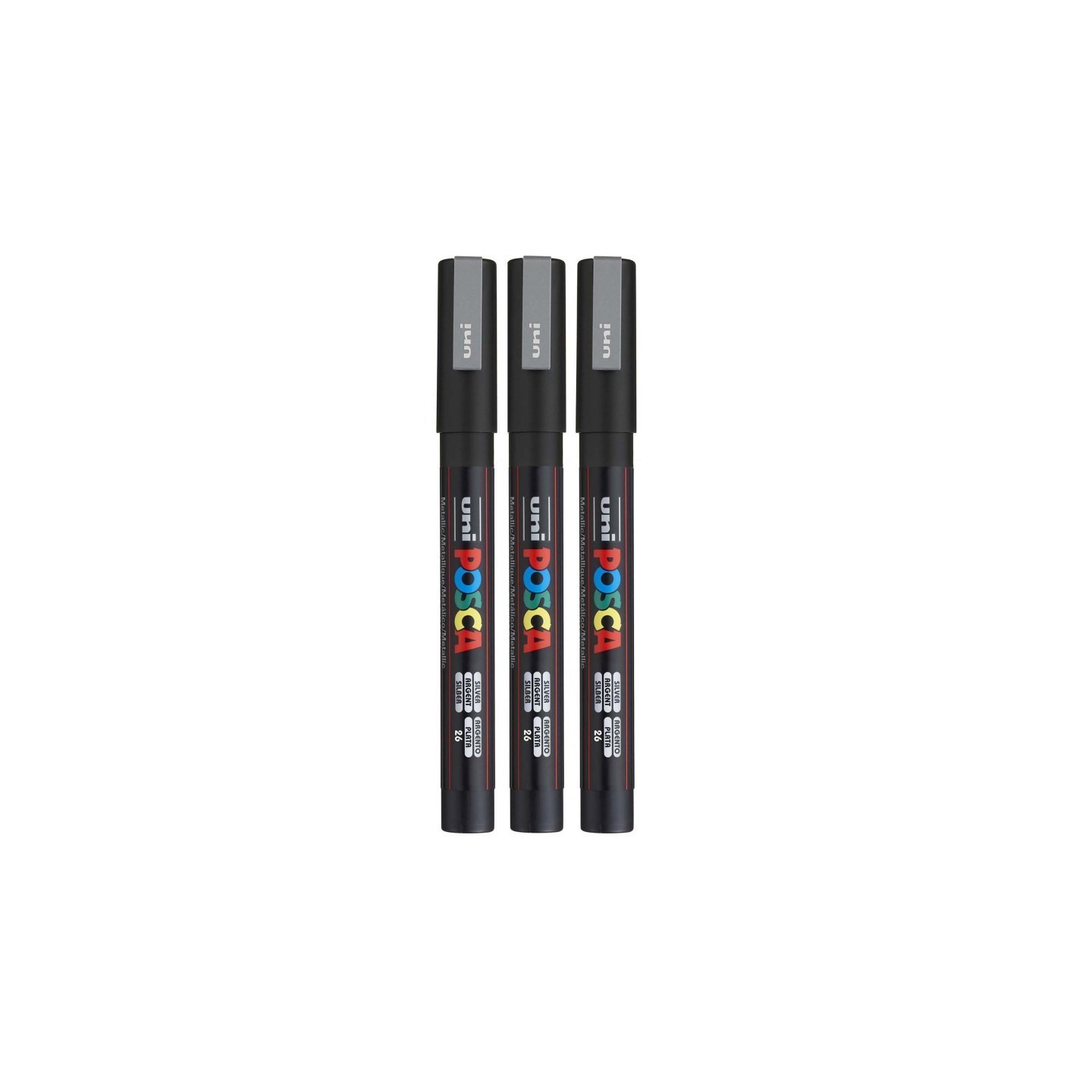 POSCA PC-3M Paint Marker, Fine Bullet Tip (0.9-1.3 mm), Silver, Pack of 3