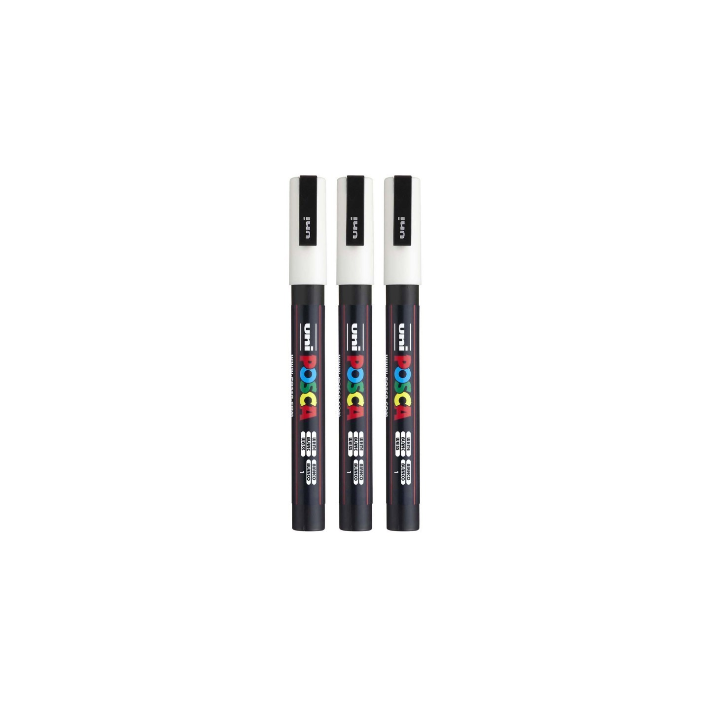 POSCA PC-3M Paint Marker, Fine Bullet Tip (0.9-1.3 mm), White, Pack of 3