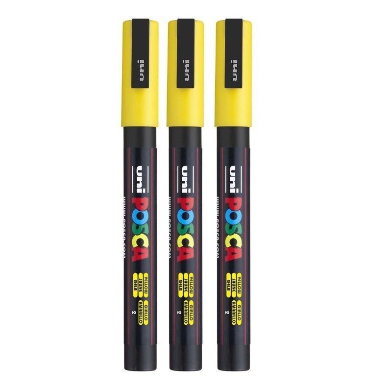 POSCA PC-3M Paint Marker, Fine Bullet Tip (0.9-1.3 mm), Yellow, Pack of 3