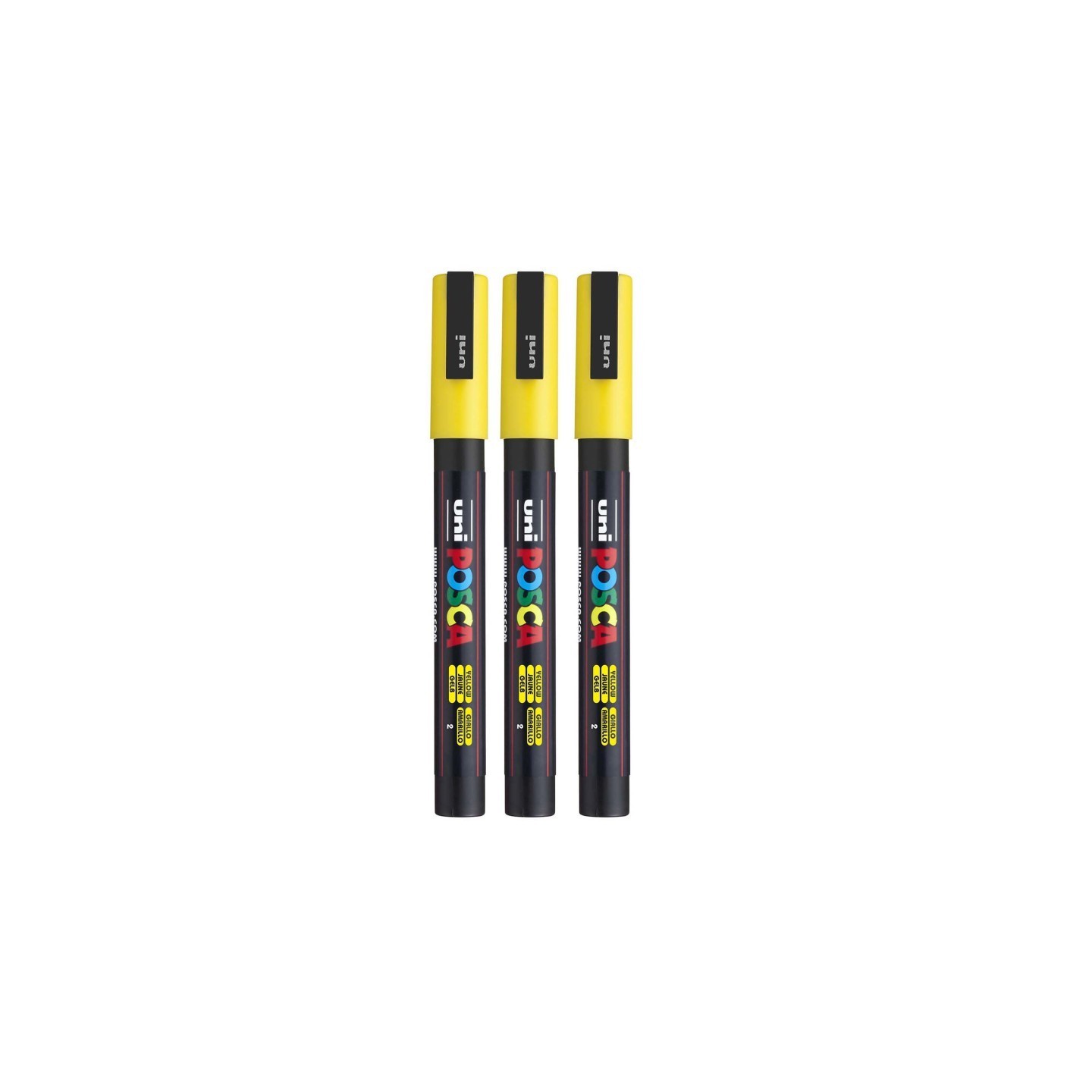 POSCA PC-3M Paint Marker, Fine Bullet Tip (0.9-1.3 mm), Yellow, Pack of 3