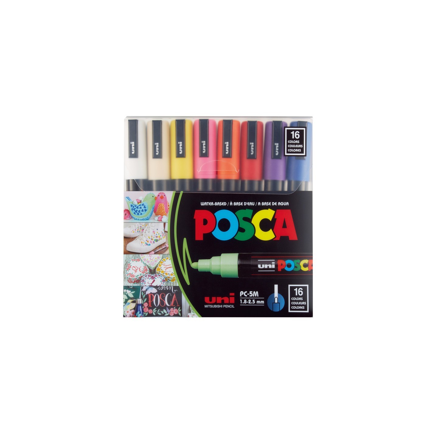 POSCA PC-5M Paint Markers, Medium Bullet Tip (1.8-2.5 mm), Assorted Colors, Set of 16
