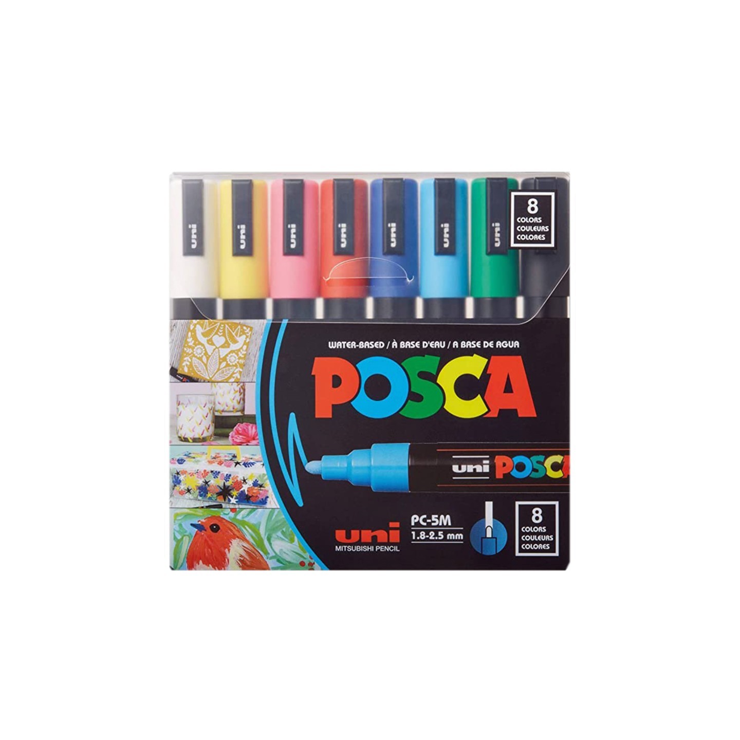 POSCA PC-5M Paint Markers, Medium Bullet Tip (1.8-2.5 mm), Assorted Colors, Set of 8